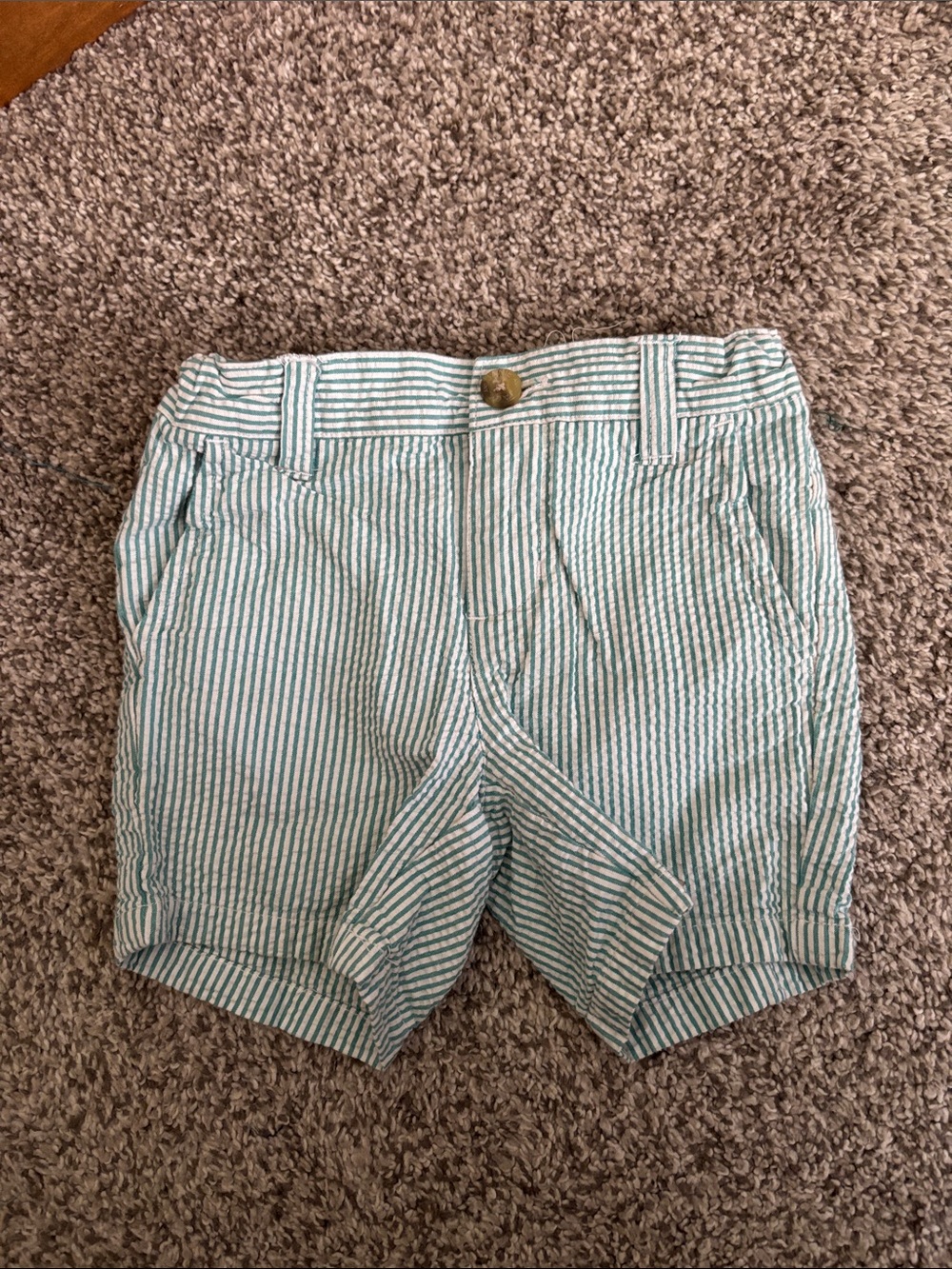 Janie and Jack Teal-Striped Cotton Shorts